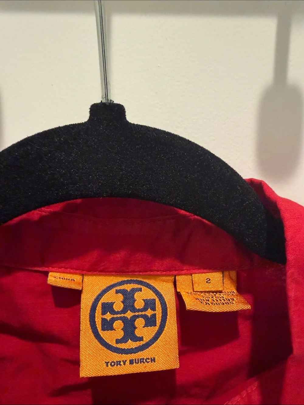 Tory Burch Red Long-Sleeve Collared Button 100% cotton top